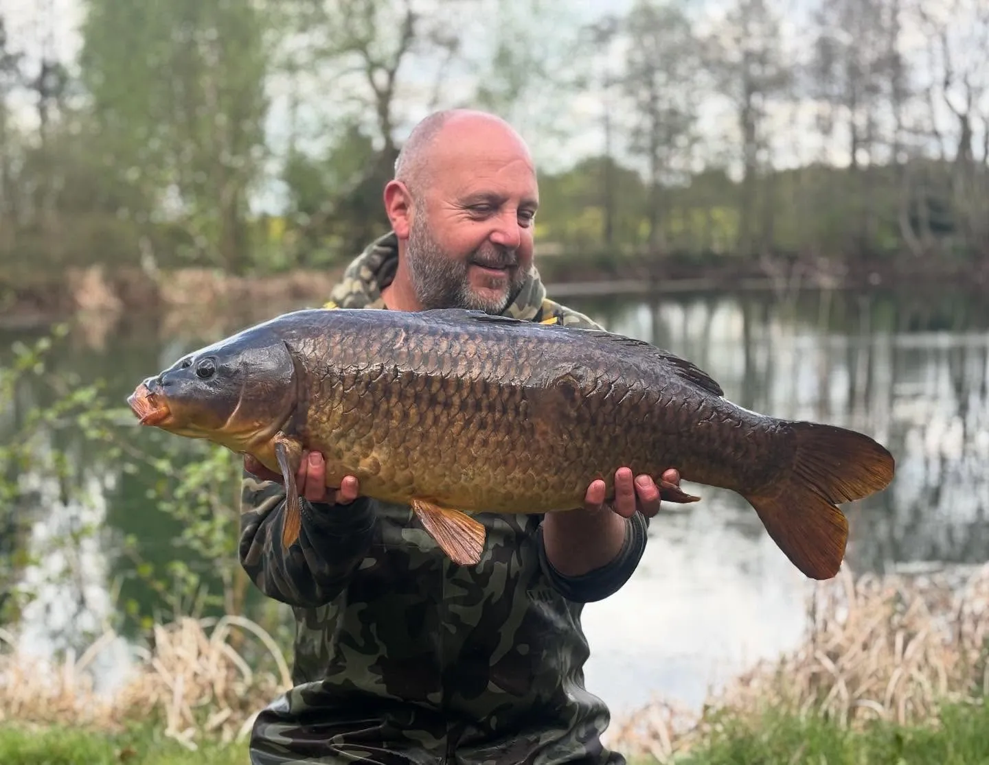 Alan Hicks @ Simmonds pool - old 🏴󠁧󠁢󠁥󠁮󠁧󠁿 long common carp #sp #exclusivehirefishery #privatehirefishery #carpfishing #oldmirrorcarp